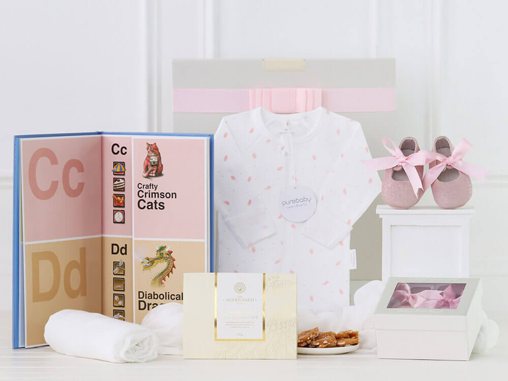 Personalised 'Baby's First Shoes' Hamper in Pink