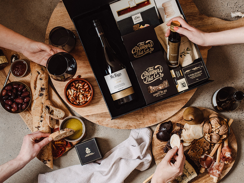 Red wine and nibbles hamper for charcuterie board