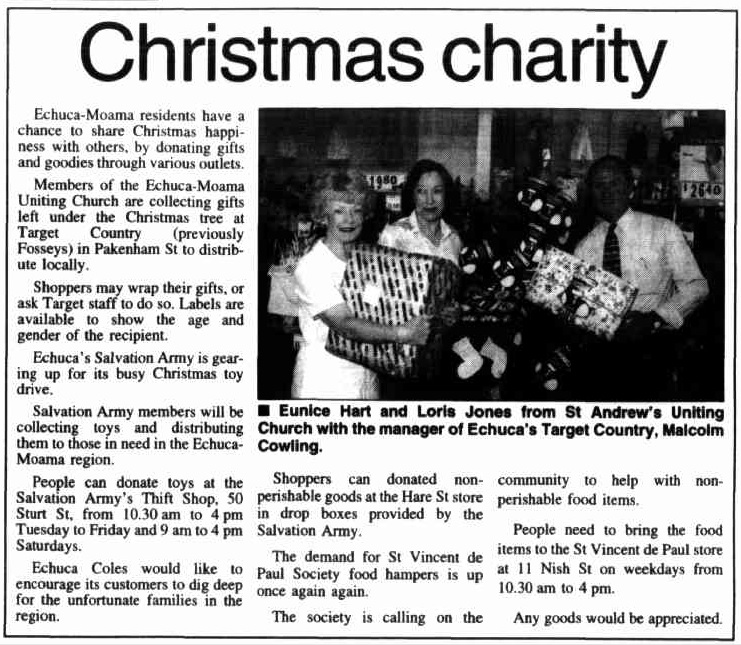 Charity Christmas food hampers and toy drive 2000