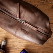 Personalised Brown Leather Wash Bag