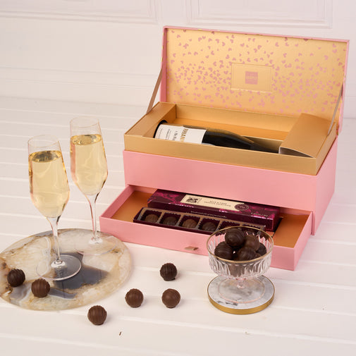Blush & Gold Sparkling Wine & Chocolate Celebration Gift Box