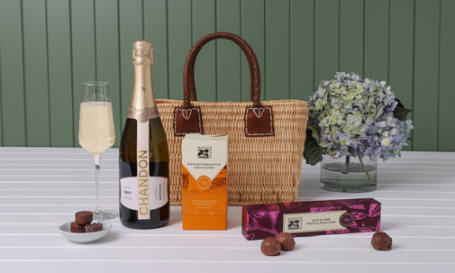 Mini French Market Basket Tote with Chandon & Chocolates Hamper
